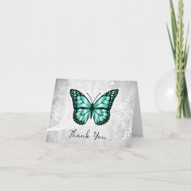 Tack för ditt kort - Teal Butterfly (Framsida)