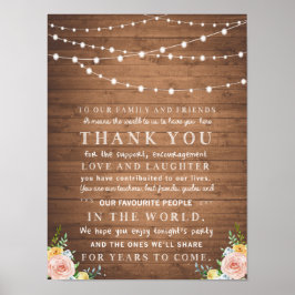 Tack för ditt kort till bröllop för Rustic blommig Poster