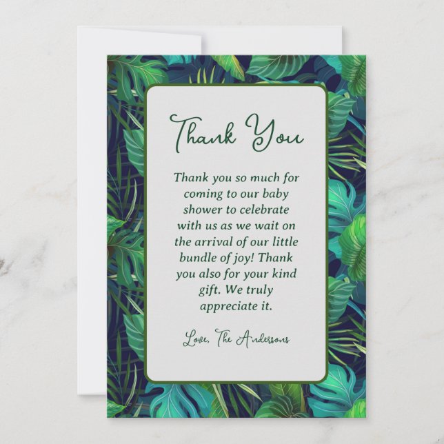 Tack för ditt kort, Tropical Löv Baby Shower Kort (Framsida)