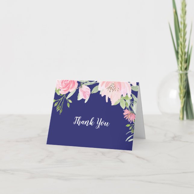 Tack för ditt kort, vår Peony Navy Bröllop Kort (Framsida)