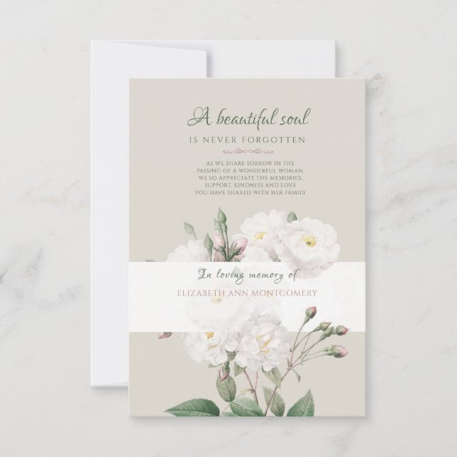 Tack för ditt kort, Vit ros Bereaving Inbjudningar (Framsida)