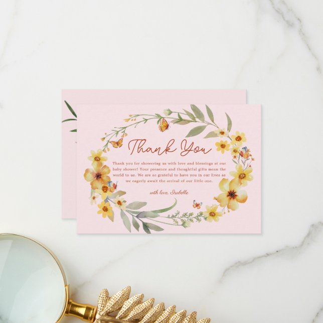 Tack för ditt kort! WandeBoho Wildblomme Baby Show Kort (Fram/Back In Situ)