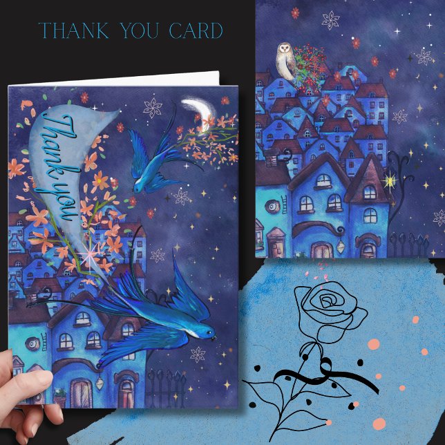 Tack för ditt stöd och din uppmuntran kort (City Skyline Community Thank You Card)