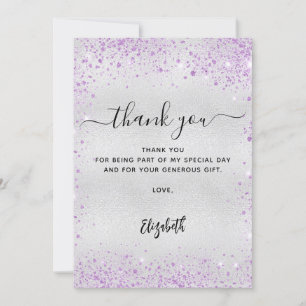 Tack för ditt tack till Silver lavender glitter Inbjudningar