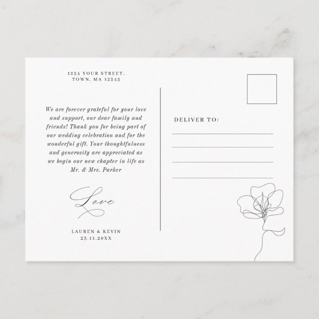 Tack för ditt vykort för blomman i hand plockade (Baksida)