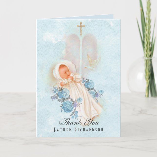 Tack för doppojkeChristening för präst Kort (Framsida)