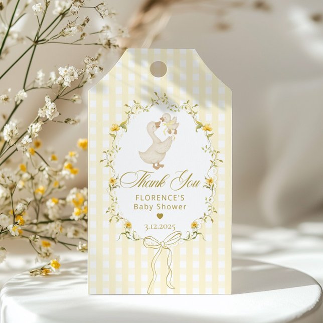 Tack för dumma gås båge rutig baby shower presentetikett (Skapare uppladdad)