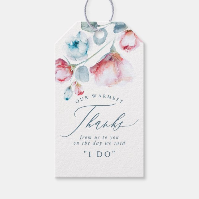 Tack för Dusty Blue Blommigt Elegant bröllop Presentetikett (Framsidan)