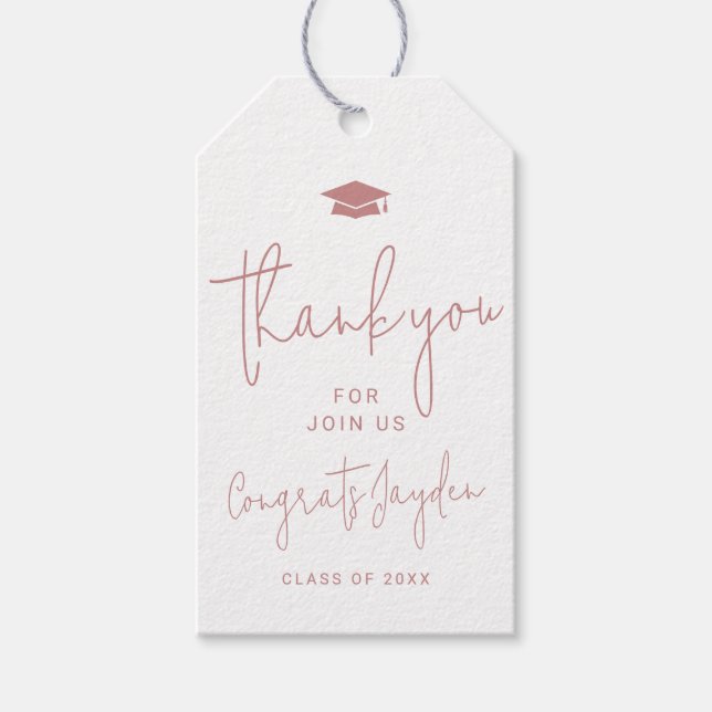 Tack för Dusty Rosa Simple Modern Script Student Presentetikett (Framsidan)