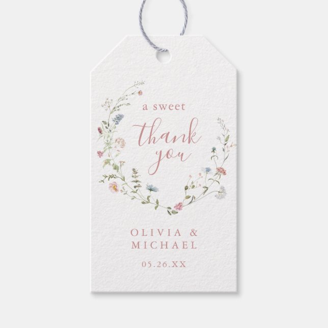 Tack för Dusty Rosa Wildbloms Rustic Boho Presentetikett (Framsidan)