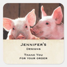 Tack för Dute Rosa Piglets Animal Photo Business Fyrkantigt Klistermärke