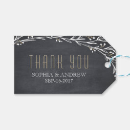 Tack för elegant blommigt-chalkboard rustik bröllo presentetikett