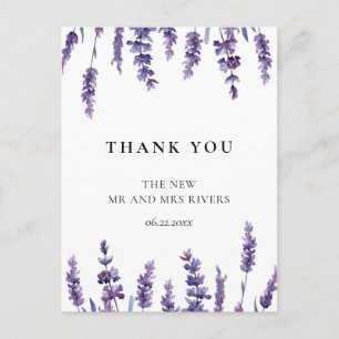 Tack för elegant blommigt lavender bröllop vykort