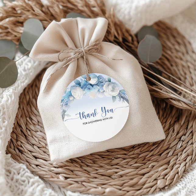 Tack för elegant Dusty Blue Blommigt Baby Shower Gåvor Etiketter (Elegant Dusty Blue Floral Baby Shower Thank You Favor Tags)