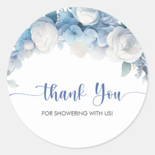 Tack för elegant Dusty Blue Blommigt Baby Shower Runt Klistermärke
