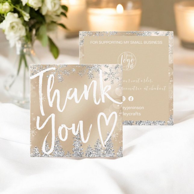 Tack för elegant Guld och Silver. Fyrkantigt Visitkort ( Elegant Gold and Silver christmas thank you order Square Business Card)