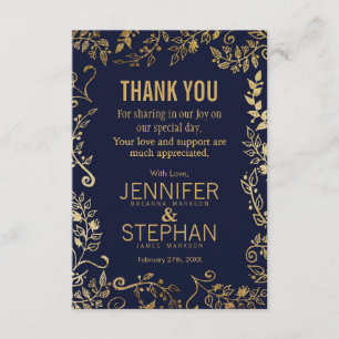 Tack för Elegant Navy Blue och Guld Blommigt Kort