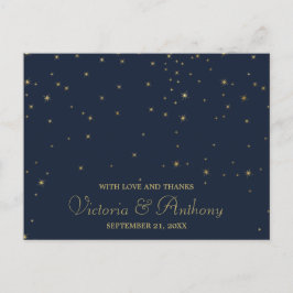 Tack för elegant Navy & Guld Falling Stars Bröllop Vykort