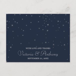 Tack för elegant Navy & Silver Falling Stars Bröll Vykort