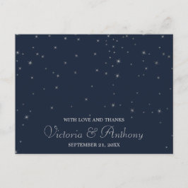 Tack för elegant Navy & Silver Falling Stars Bröll Vykort