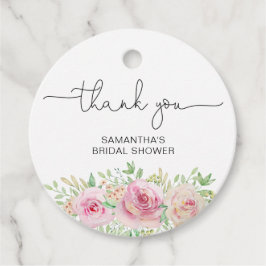 Tack för elegant rosa ros möhippa gåvor etiketter