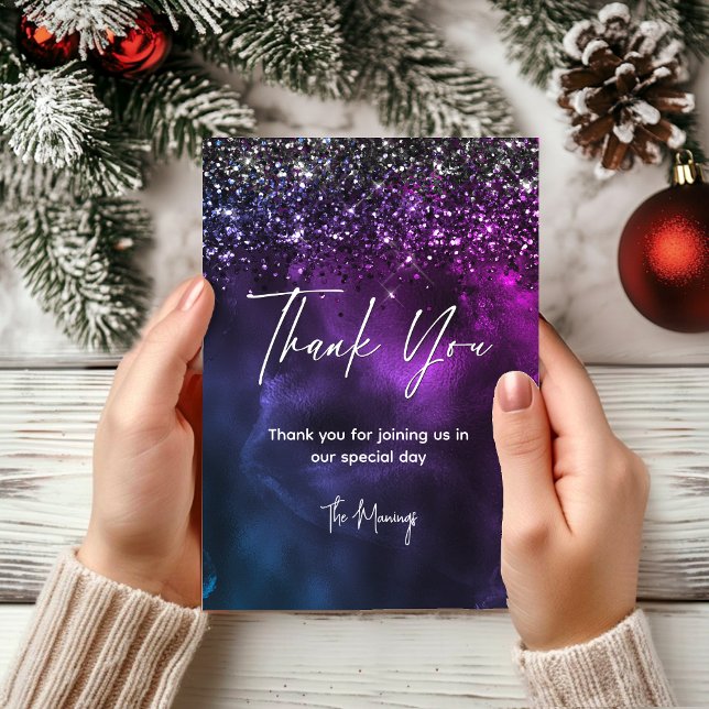 Tack för eleganten Blått lila Marble Art chic Kort (Skapare uppladdad)