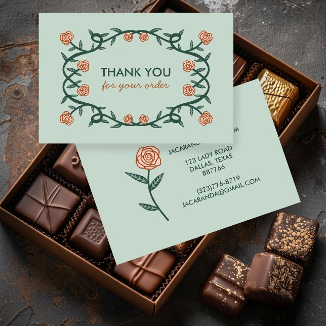 TACK för Eleganten för ORDER Chic Ro Ram Blommigt Visitkort (THANK YOU for ORDER Chic Elegant Rose Frame Floral Business Card
)
