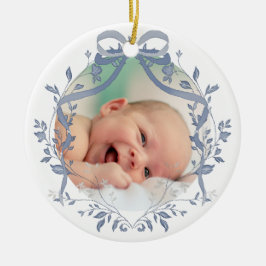 Tack för elegantens blå vattenfärg ram Baptism Julgransprydnad Keramik