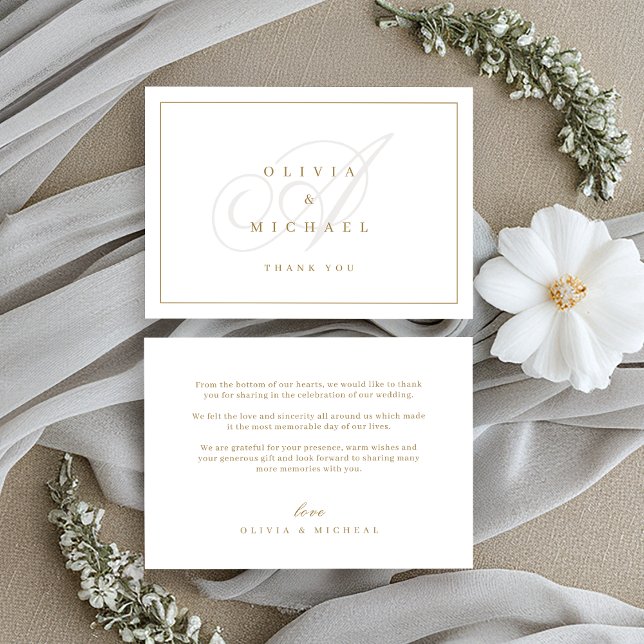 Tack för elegantens klassiska kalligrafi i monogra (Elegant classic calligraphy monogram wedding thank thank you card)