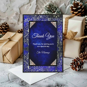 Tack för elegantens royal blue blommigt faux silve kort