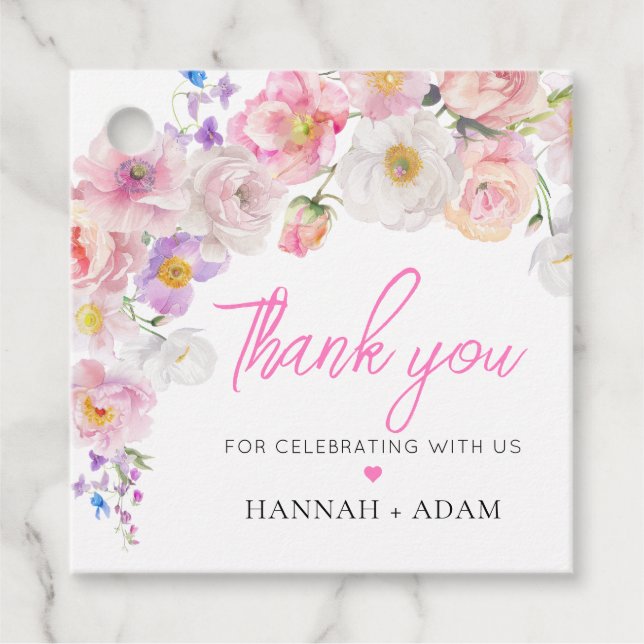 Tack för Eloise Rosa Blommigt Gåvor Etiketter (Framsida)