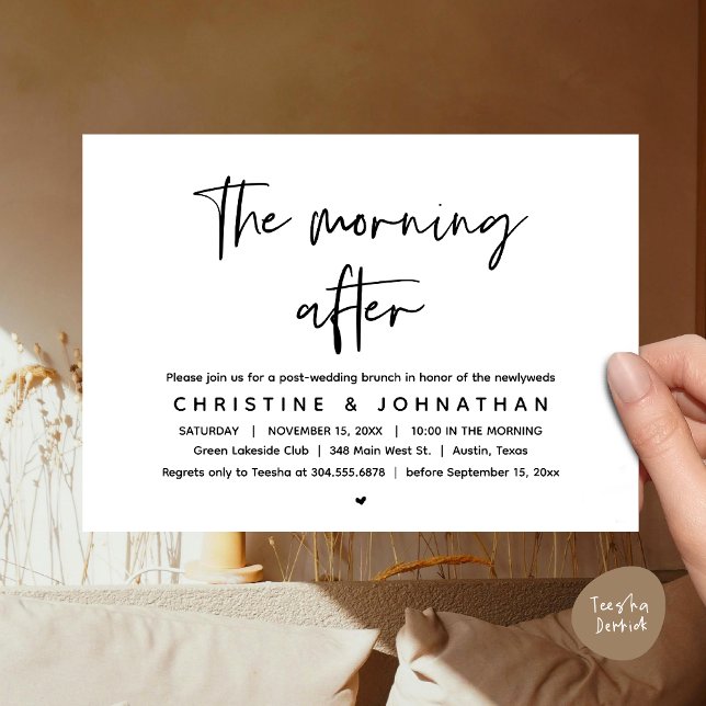Tack för en brunch, efter bröllop firande invitati inbjudningar (Thanks a brunch, The Morning After, post wedding celebration invitation card, PDF, White Black)