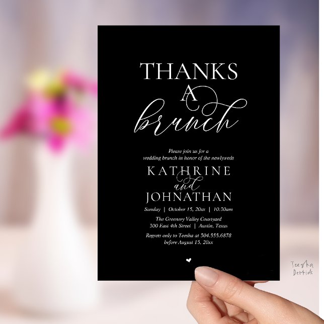 Tack för en Brunch, Modern Klassisk Bröllop Inbjudningar (Thanks A Brunch, Modern Classy Wedding Invitation Card in White and Black)