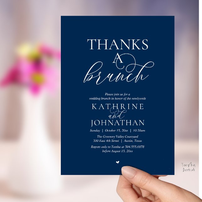 Tack för en brunch, modern klassisk bröllopsfest inbjudningar (Thanks A Brunch, Modern Classy Wedding Invitation Card in Navy Blue )