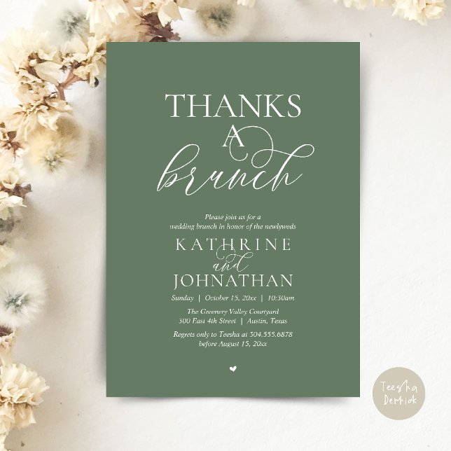 Tack för en brunch, modern klassisk bröllopsfest inbjudningar (Thanks A Brunch, Modern Classy Wedding Invitation Card in Sage Green)