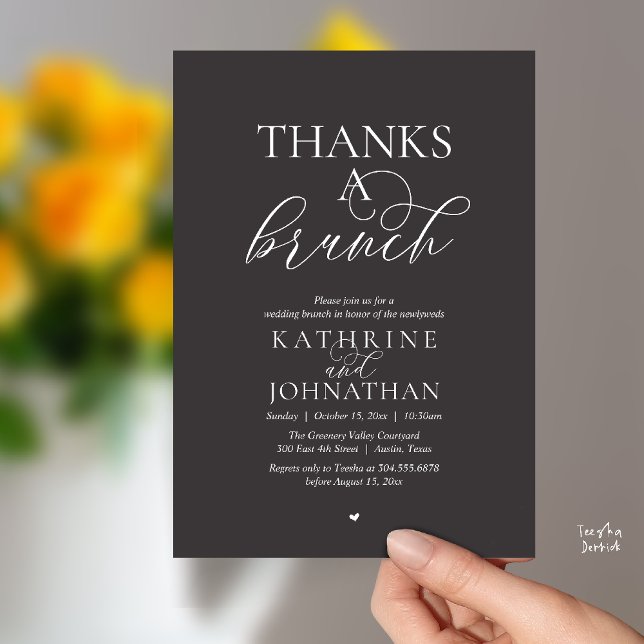 Tack för en brunch, modern klassisk bröllopsfest inbjudningar (Thanks A Brunch, Modern Classy Wedding Invitation Card in Charcoal Grey)