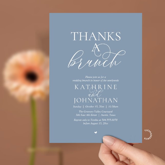 Tack för en brunch, modern klassisk bröllopsfest inbjudningar (Thanks A Brunch, Modern Classy Wedding Invitation Card in Dusty Blue)