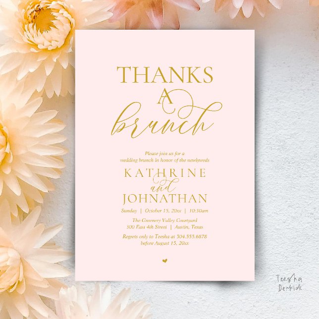 Tack för en brunch, modern klassisk bröllopsfest inbjudningar (Thanks A Brunch, Modern Classy Wedding Invitation Card in Yellow Gold and Blush)