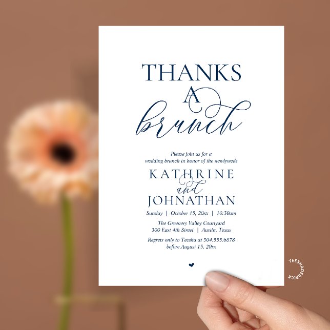Tack för en brunch, modern klassisk vigsel inbjudningar (Thanks A Brunch, Modern Classy Wedding Invitation Card in Navy Blue)