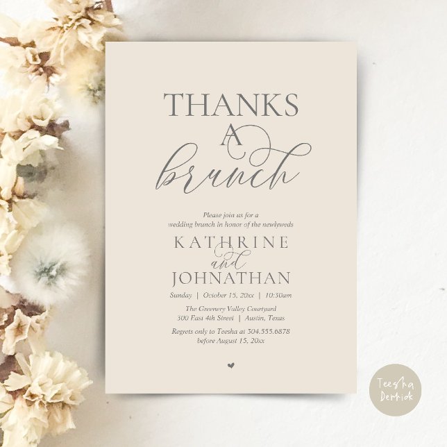 Tack för en brunch, modern klassisk vigsel inbjudningar (Thanks A Brunch, Modern Classy Wedding Invitation Card in Cream and Grey)