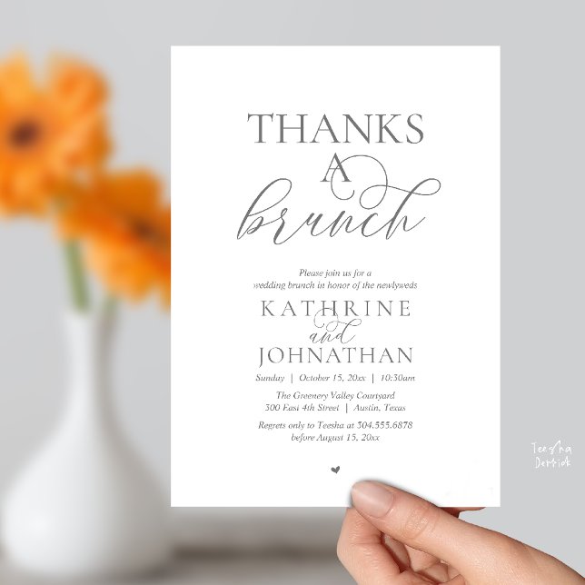 Tack för en brunch, modern klassisk vigsel inbjudningar (Thanks A Brunch, Modern Classy Wedding Invitation Card in Dark Grey)
