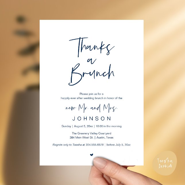 Tack för en Brunch, Postmodern bröllopsfirande Inbjudningar (Thanks a Brunch, Post modern wedding celebration, wedding crew, Invitation card, Navy Blue)