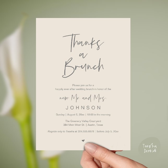 Tack för en Brunch, Postmodern bröllopsfirande Inbjudningar (Thanks a Brunch, Post modern wedding celebration, wedding crew, Invitation card, Cream Grey)