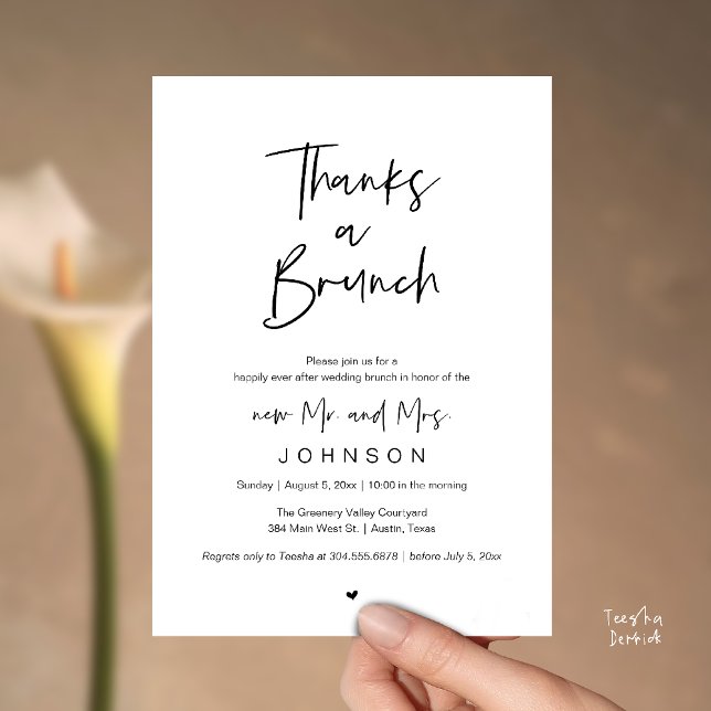 Tack för en Brunch, Postmodern bröllopsfirande Inbjudningar (Thanks a Brunch, Post modern wedding celebration, wedding crew, Invitation card, black and white)