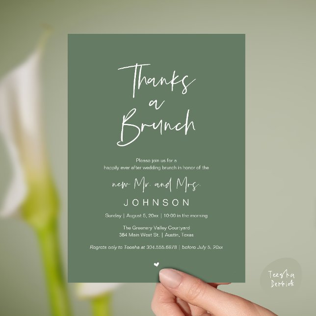Tack för en Brunch, Postmodern bröllopsfirande Inbjudningar (Thanks a Brunch, Post modern wedding celebration, wedding crew, Invitation card, Sage Green)