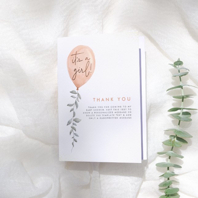 Tack för en flicka i Balloon Greenery Baby Shower Kort (Skapare uppladdad)