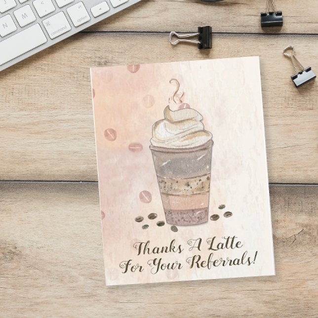 Tack för en liten kaffepanel per hänskjutande (Thanks A Latte coffee themed referral thank you card)
