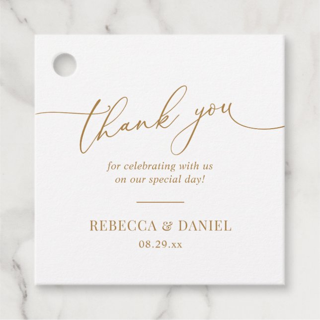 Tack för enkel Elegant Vit och Guld Gåvor Etiketter (Framsida)
