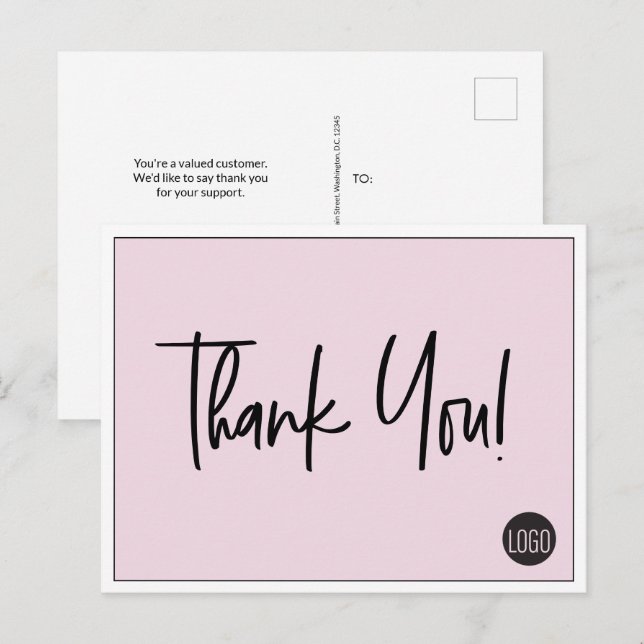 Tack för enkel Rosa Black Company Logotyp Anpassni Vykort (Fram/baksida)