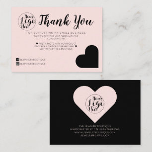 Tack för enkel Rosa Black Heart-Logotyp Visitkort